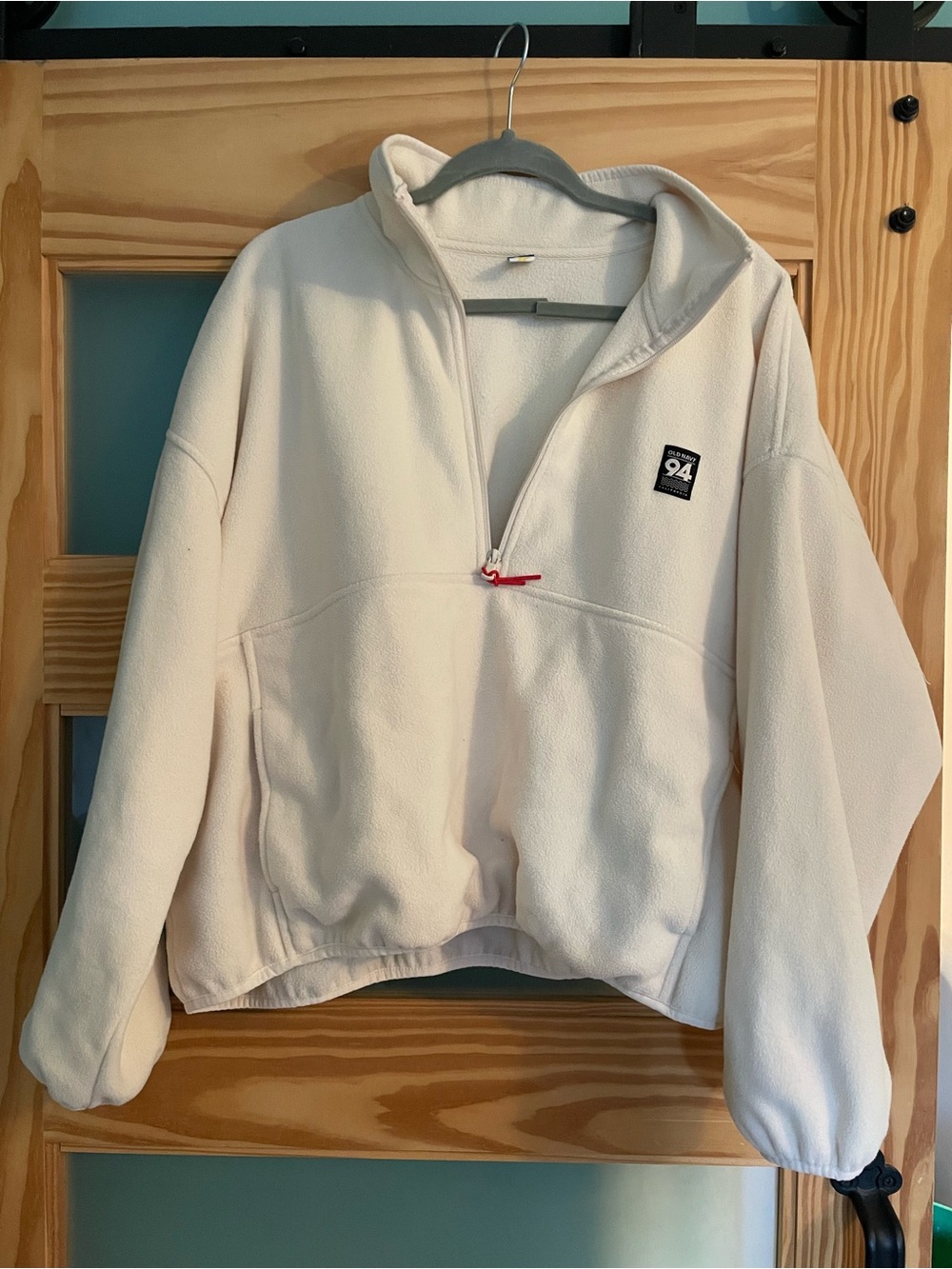 Womens Cream Fleece Pullover Jacket with Half-Zip